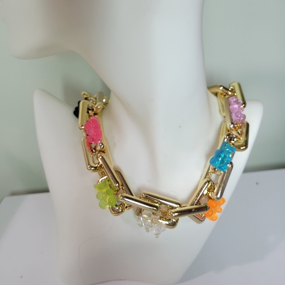 Hand Crafted Jewelry - Chunky Gold Necklace W Colorful Gummy Bears. PERFECT FOR EASTER!